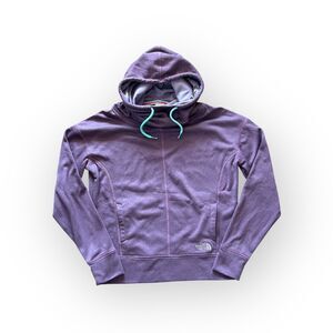 The North Face Womens Purple Cowl Scuba Neck Hooded Sweatshirt Thumbholes Sz Med